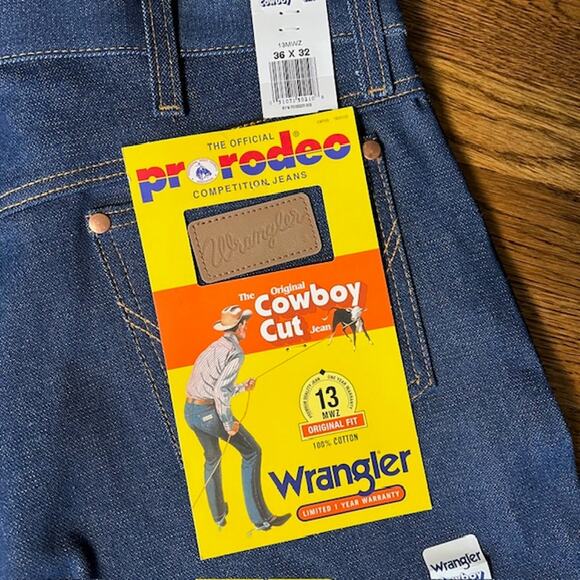 VTG Deadstock Wrangler Denim Jeans 13MWZ Cowboy Cut Mens 36x32 Dark Wash Stiff - Picture 3 of 11